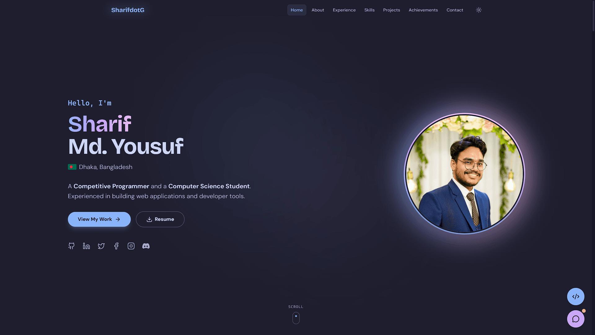 SharifdotG portfolio dark theme preview
