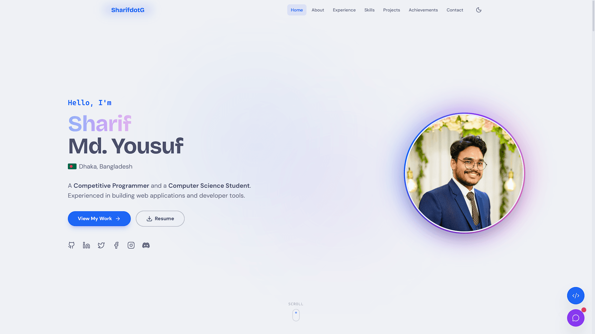 SharifdotG portfolio light theme preview